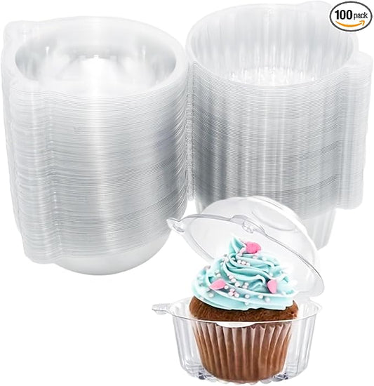 100pcs 3.86x3.86x3.15in Clear Clamshell Containers - BPA-Free Plastic Cupcake Boxes for Mini Bundt Cakes, Cake Slices & Desserts (Dome Lids, Bulk Pack) for Home & Events