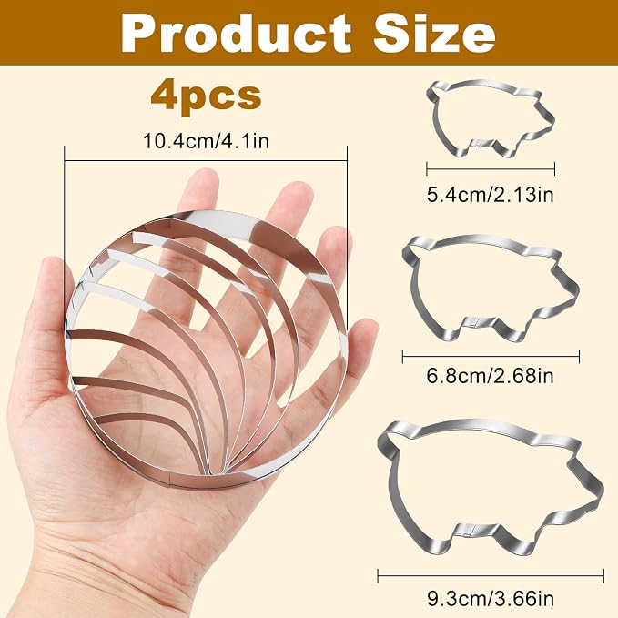 4PCS Mexican Bread Concha Cutter & Pig Cookie Cutter Set - Includes Stainless Steel Concha Stamp Mold and Fun Durable Cookie Stamps for Baking Cookies - Perfect Donut Biscuit Cutters Baking Supplies