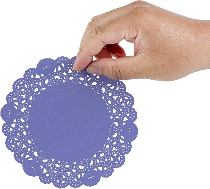 Restaurantware-Pastry Tek 6 x 6 Inch Placemat, 4000 Disposable Table Doilies - Elegant Lace Finish, Long Lasting, Purple Paper Placemat, for Pastries, Cupcakes, Desserts