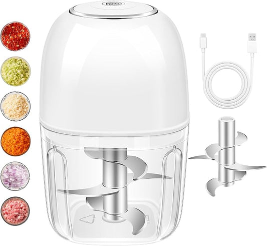 350ML (1.4 Cup) Electric Garlic Chopper, Portable Mini Food Processor, USB Garlic Mincer Masher with 6 Stainless Steel Blade, Rechargeable Vegetable Chopper for Ginger, Chili, Meat, Spices