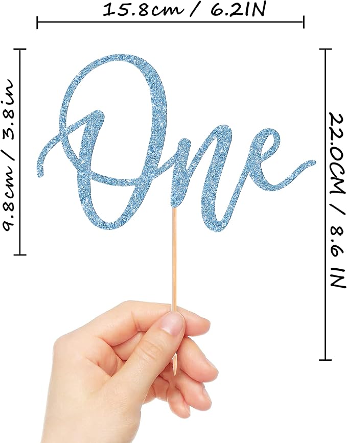 MYAMPED First Birthday Cake Topper - Glitter Sky Blue One Sign 1st birthday Cake Decorating Supplies, Suitable for Baby Shower Favors, Baby Gender Reveal, Baby Birthday Party (Sky Blue)