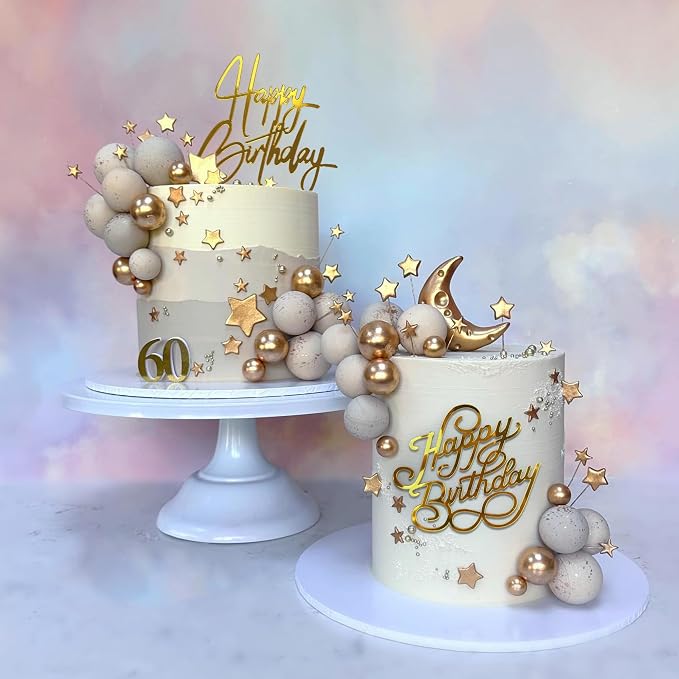 10 PCS Gold Happy Birthday Acrylic Cake Toppers Mirrored Side Cake Decorations Inserts 10 Styles
