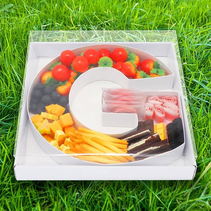 WENPACK 12.5" Cardboard Letter Shaped Mache Decorative Strawberries Fillable Sweets Candy Box with Clear Lid (White, G)