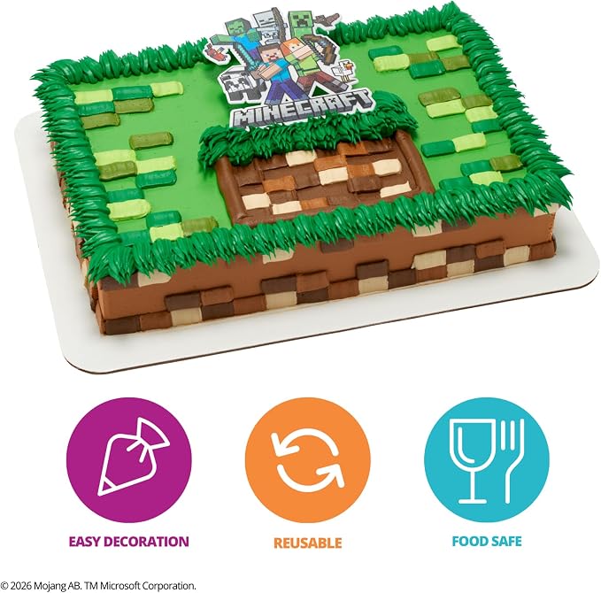Minecraft Cake Topper, Birthday Cake Decoration Featuring Steve, Alex, Creeper, & More! Food Safe, Ready To Use - 1 Piece