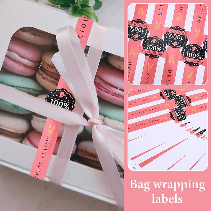 100 PCS Bakery Stickers, Cookie Stickers, 11x0.8in Tamper Evident Self-Adhesive Handmade Food Retail Package Seal for Craft Art and Other Decorative