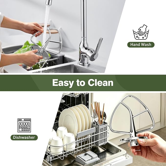 K45B Stainless Steel Flat Beater for KitchenAid Stand Mixer, Kitchen Aid Paddle Attachment Accessories, Fits 4.5-5 Quart Models, Polished, Dishwasher Safe