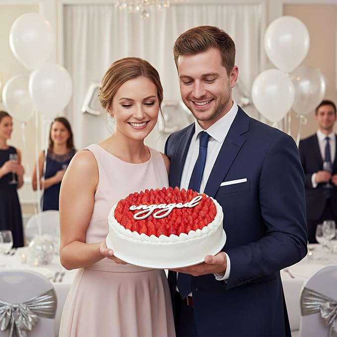 Acrylic Engaged Cake Topper – Vintage Heart Wedding Cake Decoration for Engagement Parties, Bridal Showers & Anniversaries (engaged white)