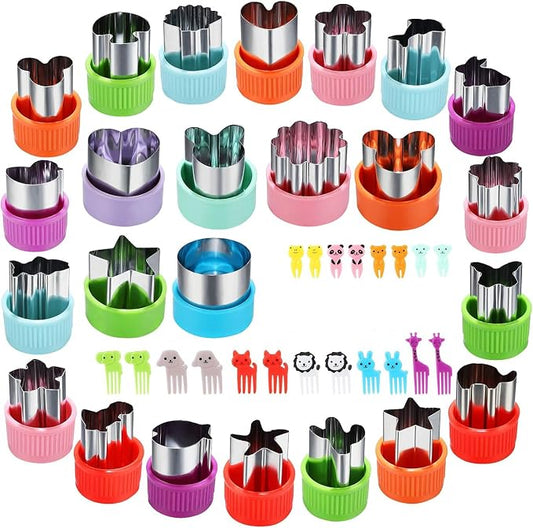 Vegetable Cutter Shapes Set, 24pcs, Mini Cookie Cutters Set Fruit Cookie Pastry Stamps Mold with 20pcs Food Picks and Forks -for Kids Baking and Food Supplement Tool Accessories