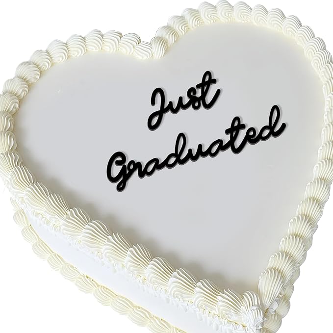 Just Graduated Cake Topper 2026, Graduation Cake Decoration for Her, Class of 2026 Grad Cake Topper, Black Acrylic Flat Topper (just graduate)