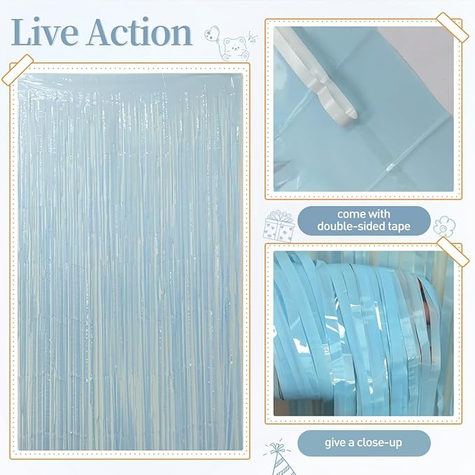 157PCS Pastel Blue Silver White Balloons Garland Arch Kit with Light Blue Fringe Curtain for Birthday Bridal Baby Shower Engagement Wedding Party Decorations