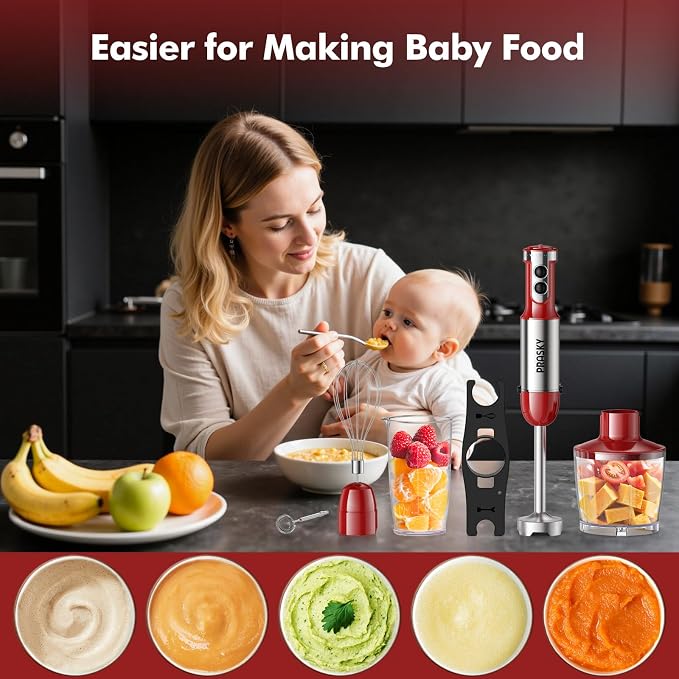 Immersion Blender Powerful Four Blades, Hand Mixer 5-in-1 with 20-speed, 1200W One-button Disassembly and Washing, Suitable for Kitchen Making Soups, Protein Shakes and Baby Food