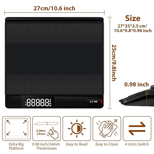 UNIWEIGH Digital Postal Scale with Backlit LCD, 15kg Grams/Oz/Lb/ML, Tare Function, Auto-Off, Large Platform for Mailing, Cooking, and Small Packages