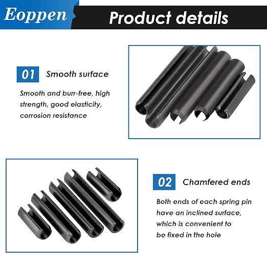 370Pcs SAE Roll Pin Assortment Set - Slotted Spring Pins Steel Split Expansion Pin 10 Sizes 1/16 5/64 3/32 1/8 5/32 3/16 7/32 1/4 5/16 3/8 Inch for Home Improvement Automotive Repair