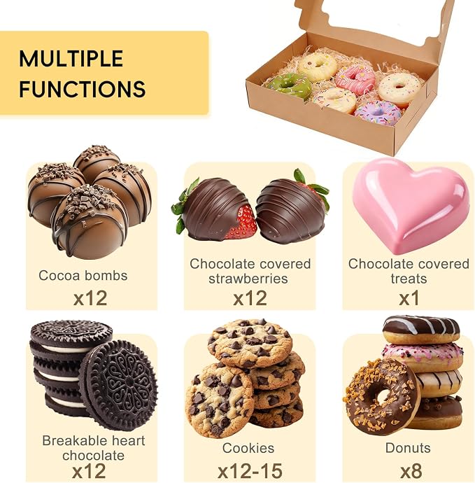 TOMNK 7pcs Cookie Boxes, 12x8x2.5 Inches Bakery Boxes with 3 Style Window for Chocolate Covered Strawberries, Donuts, Pastries (Brown)