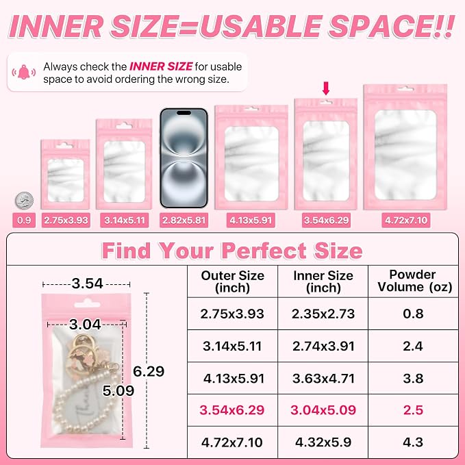 ANZNKU 100 PCS Multicolor Resealable Mylar Bags with Frosted Clear Window Packaging Bags Foil Pouch Zipper Bag for Food Self Sealing Jewelry Storage Supplies (3.54x6.29)