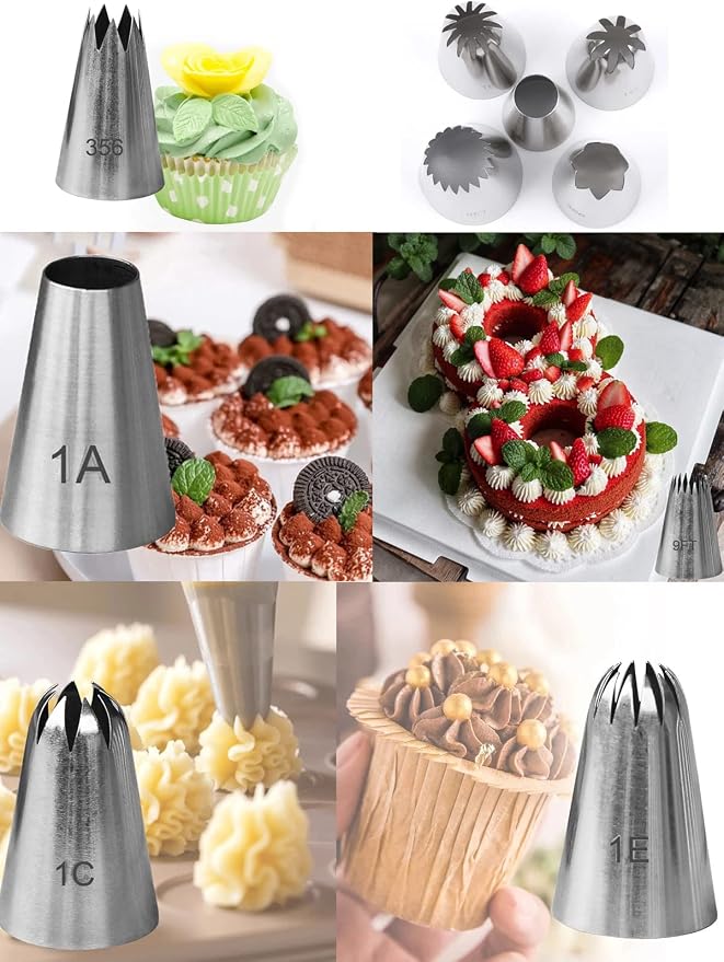 Large Frosting Tips,Eclair Churro Macaron Star Round Icing Piping Tip for Cake Cupcake Cookie Decorating,5 Pcs