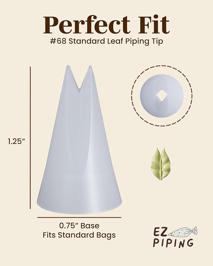 Reusable Plastic Piping Tips - Standard Size Leaf Tip #68 Icing Nozzles Made from Food Grade Plastic Cake Decorating Tool Kit, Baking Supplies, Base Ø 0.75", Height 1.25" Made in USA (20 pcs)