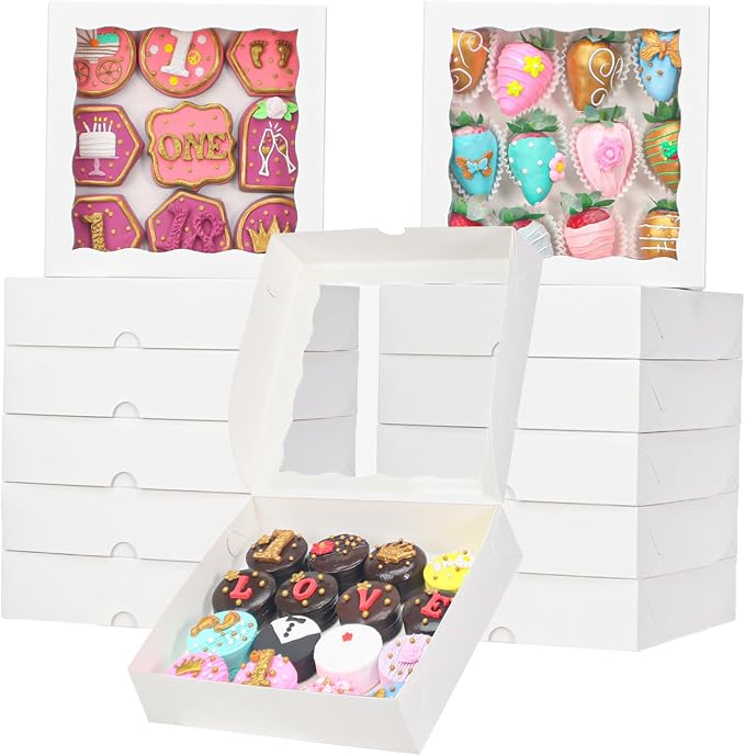 TEMLQPACK 30pcs 8x8x2 Inches White Cookies Boxes Packaging for Cakes, Strawberries, Truffles & More