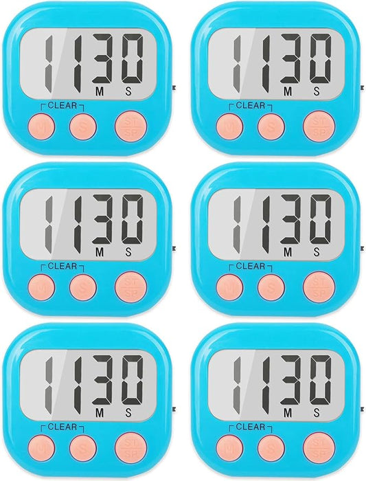 6 Pack Kitchen Timers Loud Ring Digital Timers for Cooking Magnetic Blue