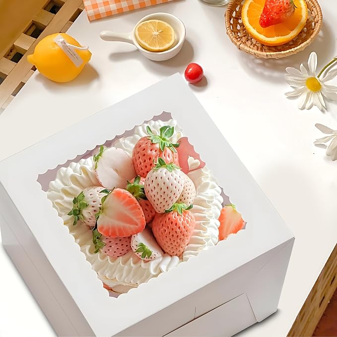 15pcs Cake Boxes, 10x10x8 Inch Cake Box With Viewing Window and Cake Board and Stickers, Tall Cake Box, Suitable for Birthday, Party, Wedding, Banquet
