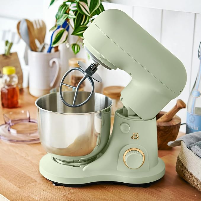 3.5 Qt Stand Mixer, 300W Powerful Motor, Tilt-Head Design with Stainless Steel Bowl, 12 Speeds, Includes Dough Hook Whisk Beater for Baking Mixing (Sage Green)