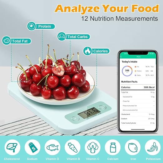 URAMAZ Smart Food Scale with Nutritional Calculator, Digital Kitchen Scale with Bluetooth App for Weight Loss, Food Weight Scale for Diet, Keto, Macro, Calories Counting, Tracking, 11lb