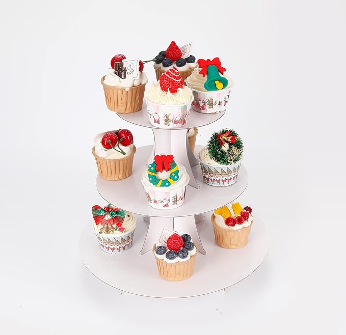 YLDW Cupcake Stand, 3-Tier Cupcake Stand Display, Cardboard Cup Cake Tower Stand, Disposable Dessert Stand for Birthday Tea Party Baby Shower Treat Decorations, White