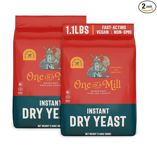 One in a Mill Instant Dry Yeast | 1.1 LB (Pack Of 2) [IMPROVED] Fast Acting Self Rising Yeast for Baking Bread, Cake, Pizza Dough Crust | Kosher | Quick Rapid Rise Leavening Agent for Pastries