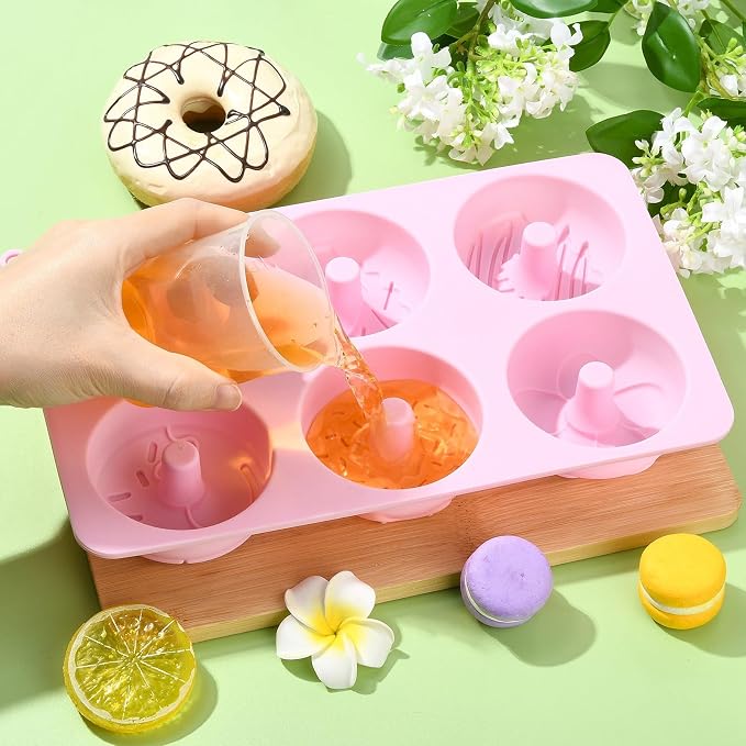 Ipotkitt Donut Shape Baking Silicone Molds Dessert Food Baking Tool Molds for Chocolate Jelly Cake Ice Candy Crafts, 2pcs, 2 Colors, 27x16x3cm, 6 Cavities