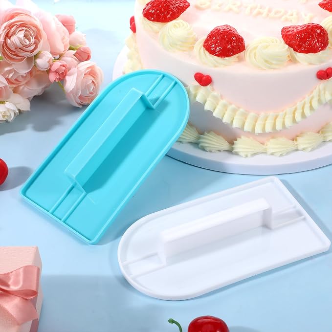 2Pcs Fondant Smoothing, 14.5 x 8 cm/5.7" x 3.1" Fondant Tools Plastic Cake Decorating Smoother & Polisher Cake Decorating Tools Cake Leveler for Smoothing Icing Decoration Sugar Craft (White, Blue)