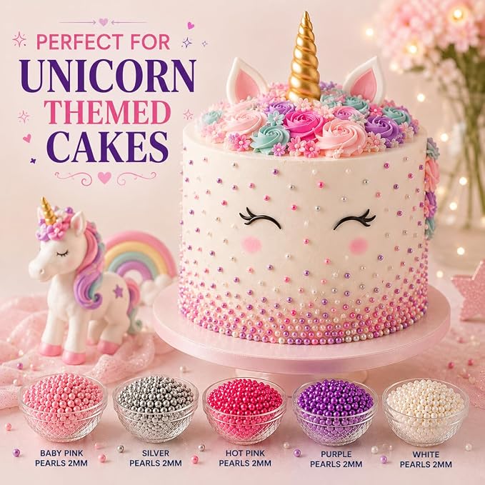 Confect Pretty Princess Pearl Sprinkles – 5 Pack Dragees Mix (Baby Pink, Silver, Neon Pink, Purple & White) – Elegant Cake & Cupcake Decorations – Vegan, Gluten-Free, Nut-Free, Soy-Free, Dairy-Free, Palm Oil-Free , Dye Free, No Artificial Dyes- 5 Oz