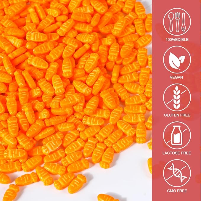 Carrot Sprinkles for Cake Decorating 4.2 oz Edible Easter Spring Sprinkles for Cupcake Topper Cookie Chocolate Ice cream Decorations Baking Bunny Cookies & Garden Theme Party Desserts