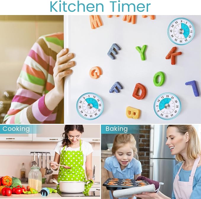 Blosssound 3 Pcs 60 Minute Visual Timers 3 Inch Mechanical Desk Countdown Timer with Magnetic Foldable Legs Hanging Hole Alarm Kitchen for Cooking Study Tool Meeting (Blue)