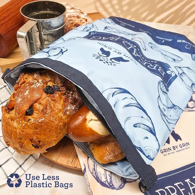 GRIN BY GRIN Bread Bags 2 Pack Reusable Zipper Bags Extra Large | Homemade Bread, Sourdough, Freezer Storage