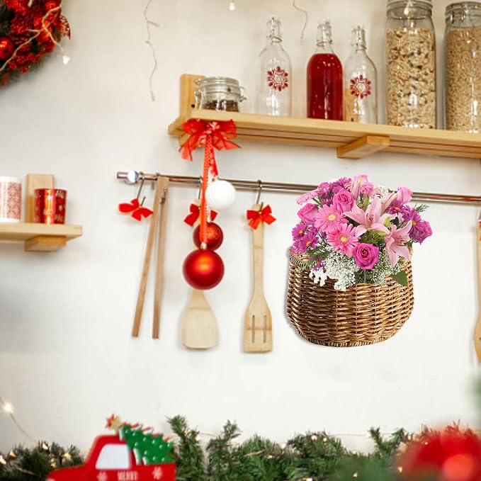 Hanging Wicker Rattan Basket Hand-Woven Wood Storage Basket,Hanging Baskets,Onion Basket Coat Bohemian Storage Fruit Wall For Kitchen Wall Home Restaurant Garlic Vegetable Wall Decoration