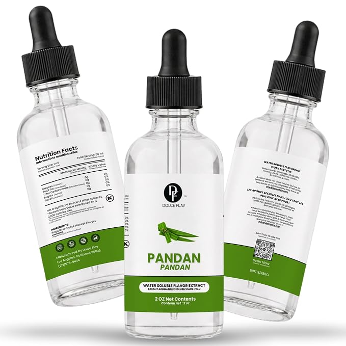 Dolce Flav Pandan Extract, Water Soluble – 2 oz | Southeast Asian Flavoring for Baking, Desserts, Beverages & Syrups – Sugar Free, Kosher, Allergen Free