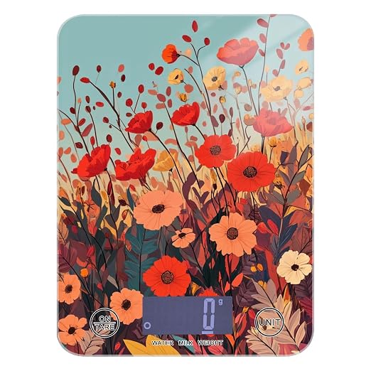 Autumn Poppy Flowers01 Food Scale Kitchen Digital Scale Food Ounces and Grams Dieting Baking Cooking Waterproof Glass Panels LCD Display,4 Units Tare Function