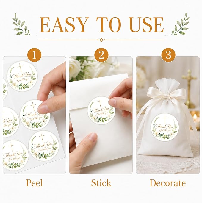 Louise Maelys 120 Pcs Christian Thank You Stickers, 2 Inch God Bless Labels | God Bless You with Cross Floral Design, Church Gifts, Envelopes, Party Favors, Baptism, Small Business Packaging