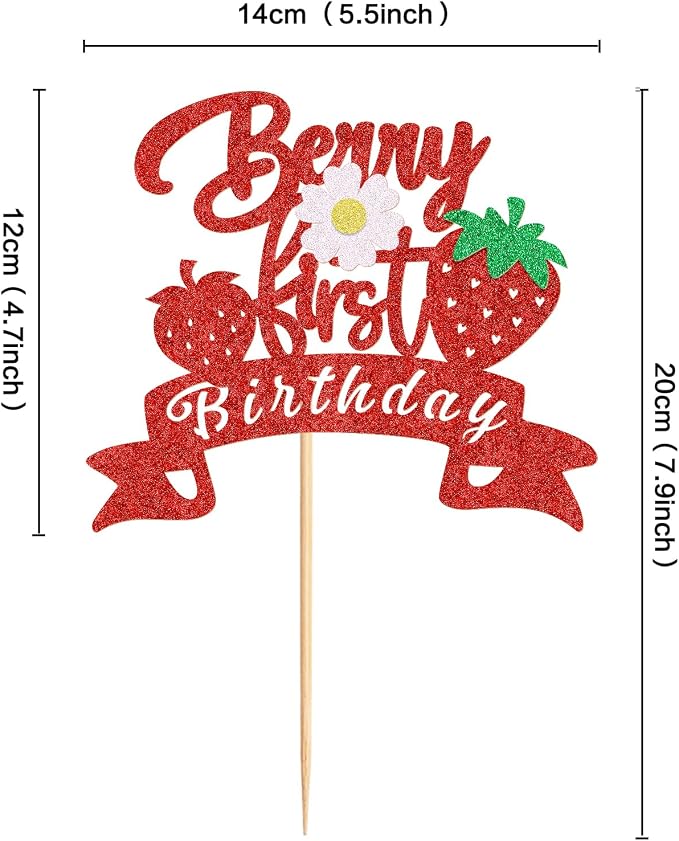 1Pack Berry First Birthday Cake Topper Strawberry 1st Birthday Cake Picks for Strawberry Baby Shower Boys Girls First Birthday Cake Decors Berry Cake Decoration Supplies