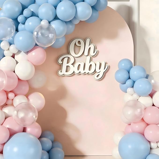Pink and Blue Balloons Garland Arch Kit, 143pcs Pastel Pink Blue White Clear Balloons for Boy or Girl Gender Reveal Baby Shower Birthday Party Decorations