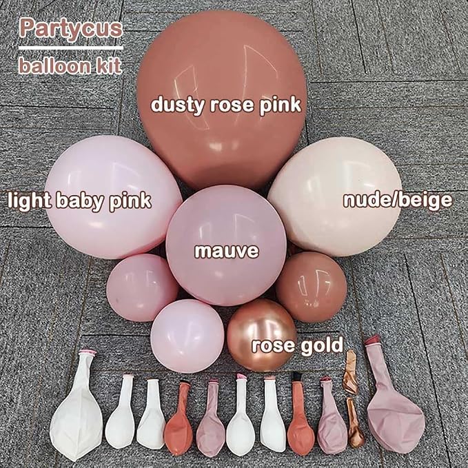Dusty Rose Pink Balloon Arch Kit Double Stuffed Mauve Light Pink Matte Blush Nude Boho Balloon Garland for Baby Shower Birthday Bridal Wedding Flower Anniversary Party Decoration