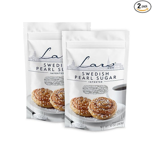 Lars Own Swedish Pearl Sugar – 2-Pack, 10-oz Resealable Pouch – Non-Melting, All-Natural Decorative Nib Sugar for Baking