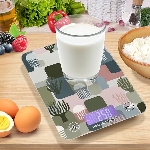 Food Scale Kitchen Scale for Baking Cooking Digital Food Weighing Measuring Scale Small Waterproof Electric Food Scale Multicolor Coral Jellyfish Geometric Ocean