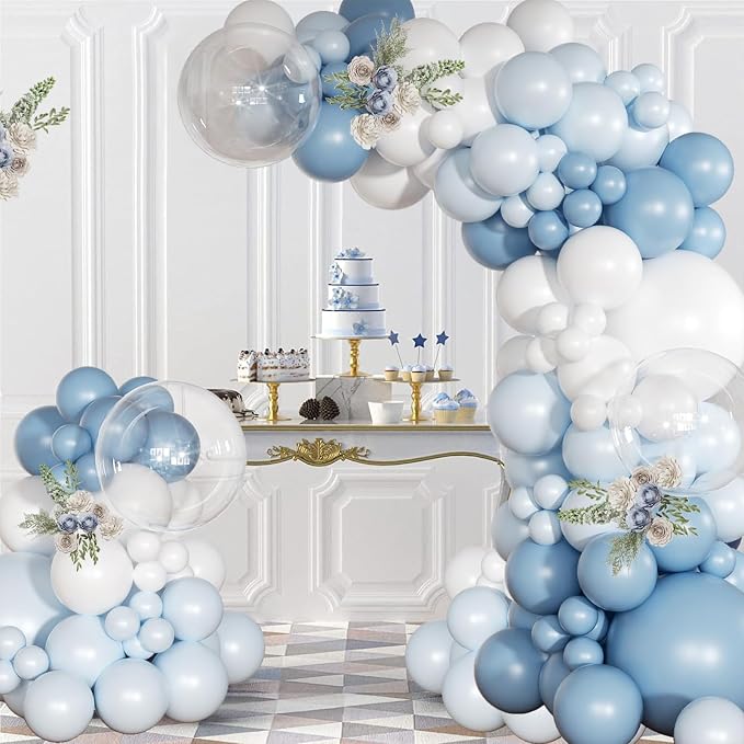 Archloon Dusty Blue Balloon Arch Kit 130 Pcs Light Blue and White Balloon Arch Garland Kit Include Macaron Balloons for Wedding Birthday Baby Shower Gender Reveal Bridal Decorations