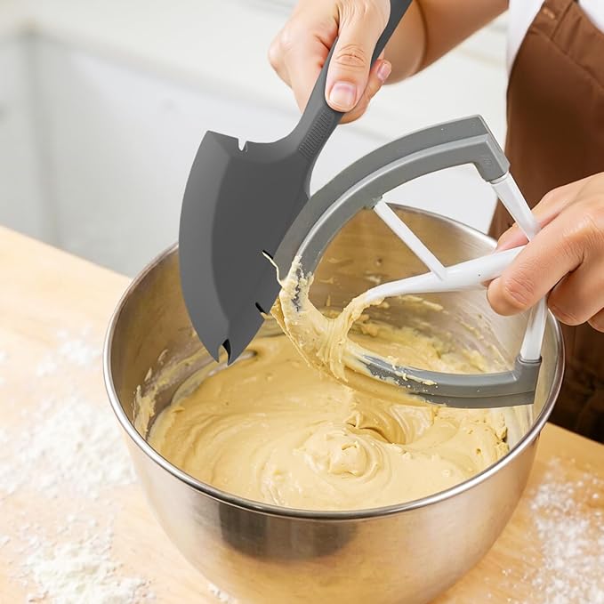 Silicone Bowl Scraper Spatula for KitchenAid Mixers, Heat Resistant Beater Blade Cleaner for Paddle Attachments, Dough Hooks & Mixing Bowls(Grey)