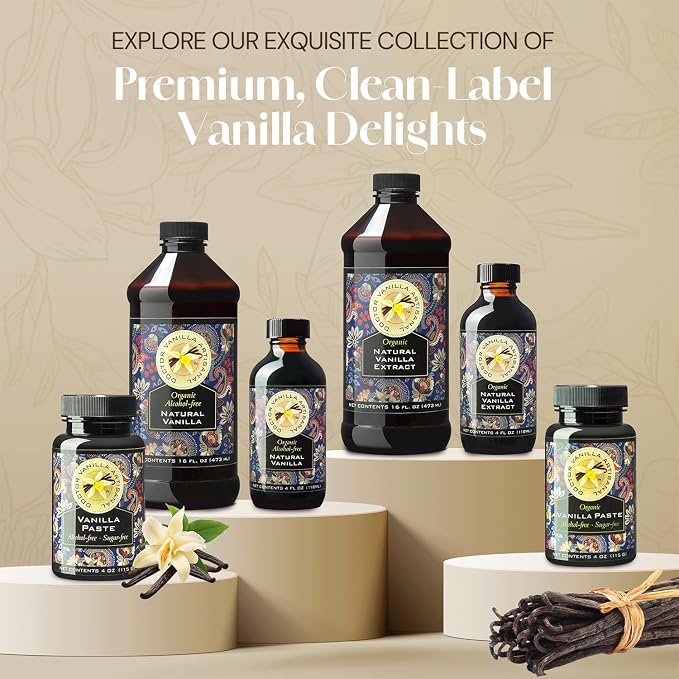 Natural Vanilla Alcohol‑Free Flavor, 4 fl oz - Madagascar Bourbon vanilla, 100% natural, sugar‑free, GMO‑free, gluten‑free, vegan, paleo, keto, kosher, and halal