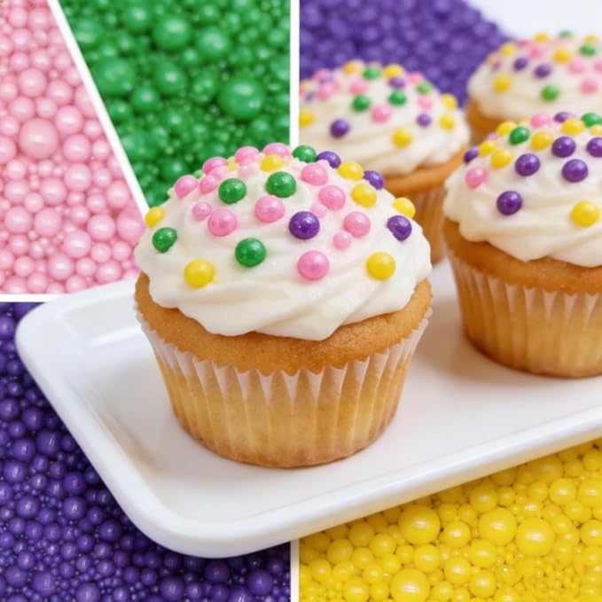 HeDeon&Rles Edible Preals Sprinkles for Baking Green Pink Yellow Purple Pearls Mix Sprinkles for Cake Cupcake Pancake Ice Cream Decoration