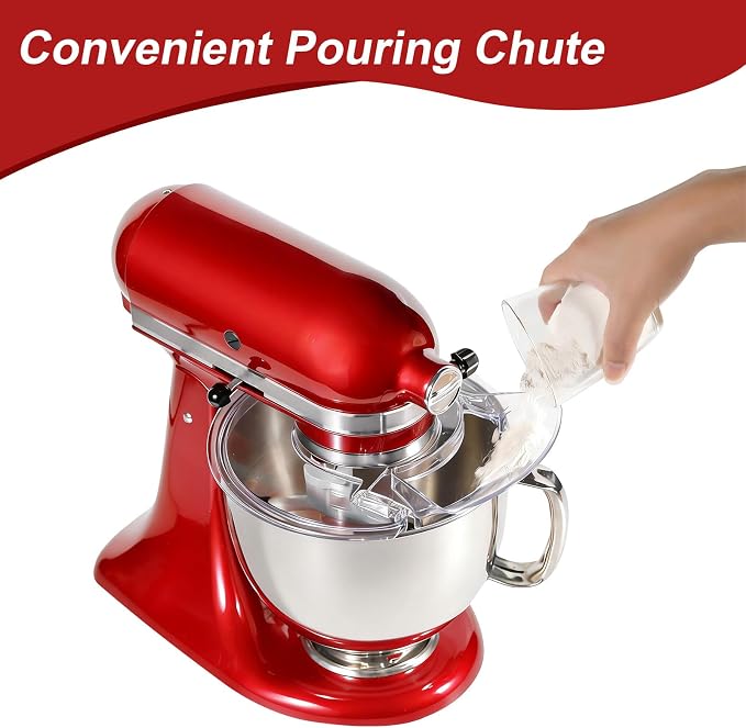 Pouring Shield for KitchenAid 4.5-5 Quart Tilt-Head Stand Mixer, Fits Stainless Steel Glass Ceramic Bowls | Splash Guard Mixer Bowl Cover with Removable Pour Spout, Clear Splatter Guard Mixer Accessory