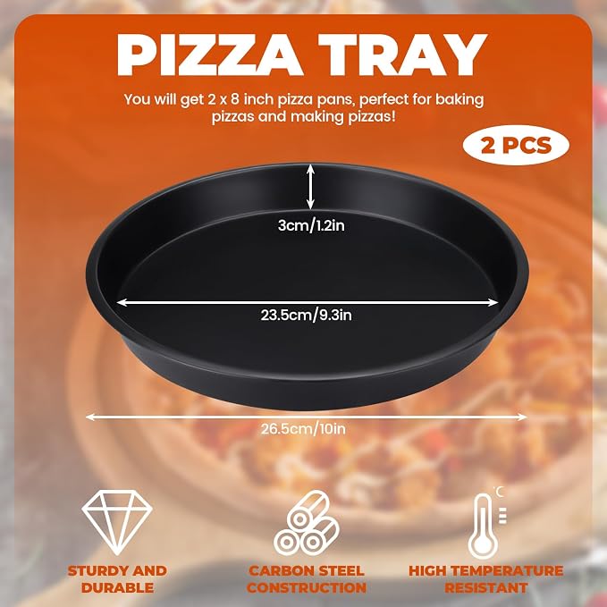 2 Pack Pizza Pan for Oven, Deep Dish Pizza Tray, Non-Stick Carbon Steel, Round Baking Sheet Plates, 10 Inch