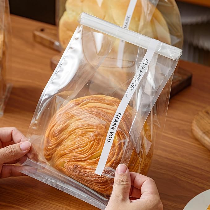 50 Pcs Bread Bags for Homemade Breads, 5.1 Inch Clear Bakery Bags with Tin Tie, Small Loaf Plastic Bag, Storage PackingBag for Foods